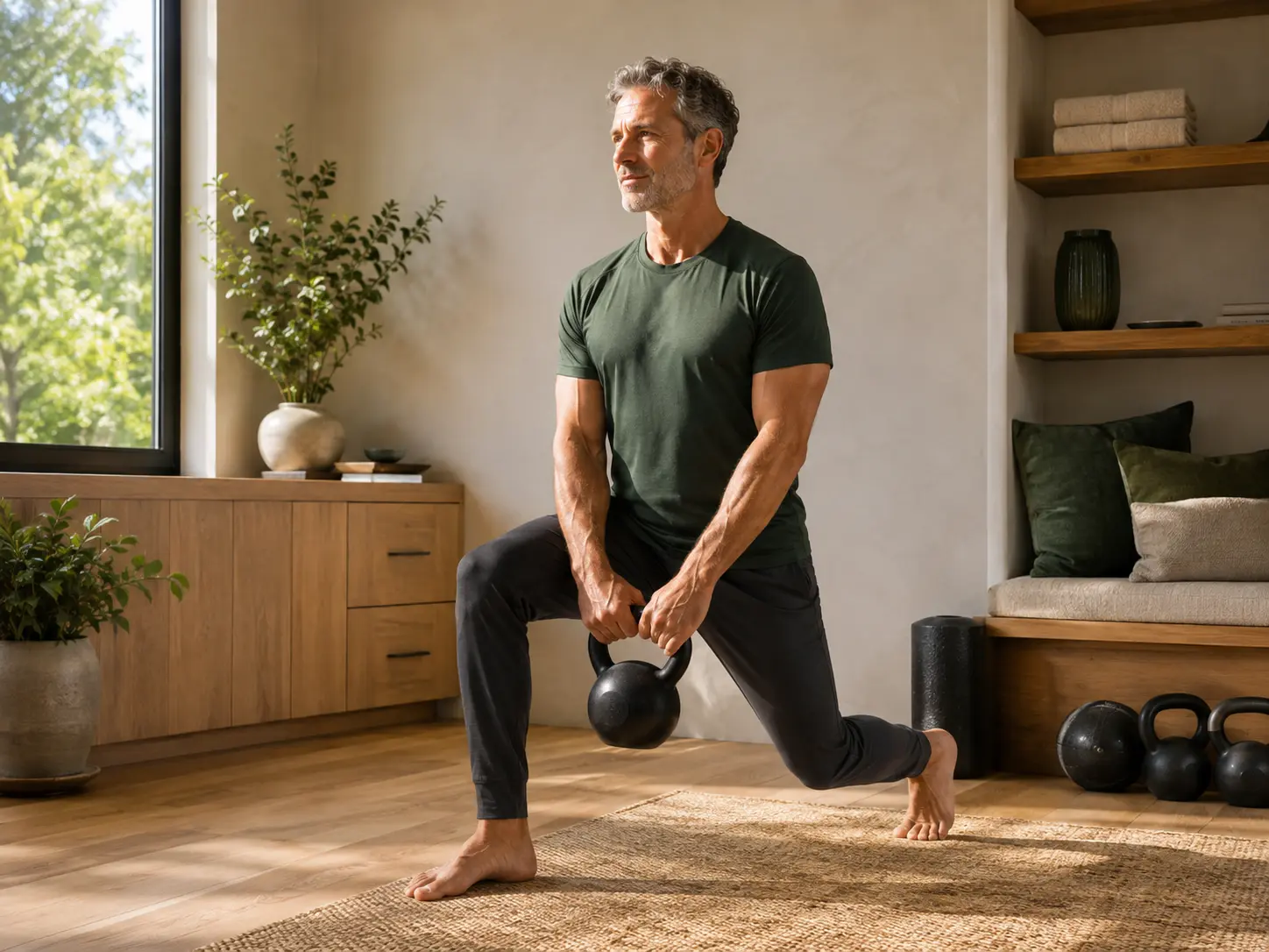 Active middle-aged adult building strength and mobility